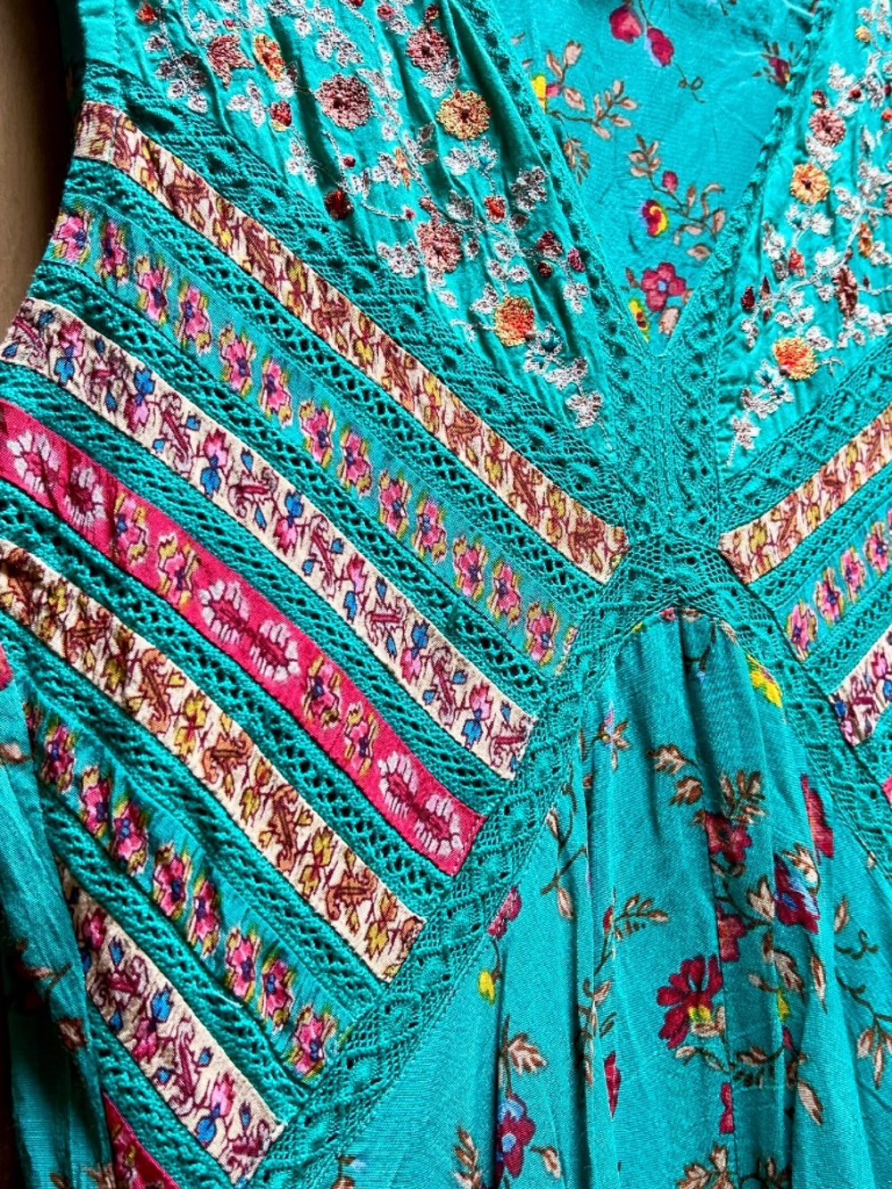 Boho Green Floral Print Long Dress - L - Picture 4 of 4